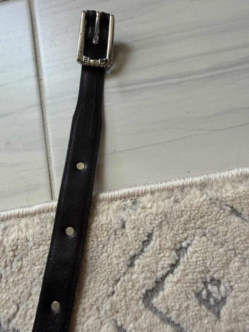 VNTG Fossil Black Leather Belt with Silver Buckle - Picture 10 of 10